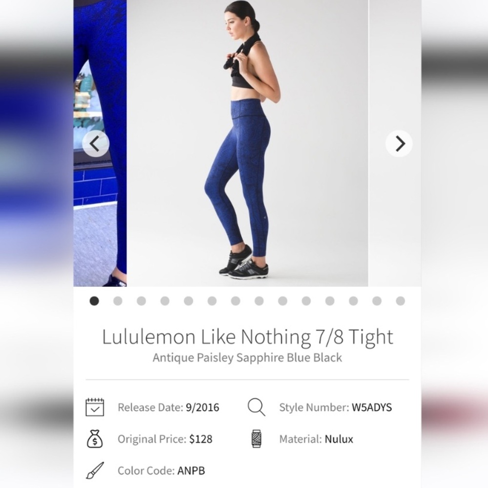 lululemon athletica Blue Paisley like nothing 7/8 tights. 10